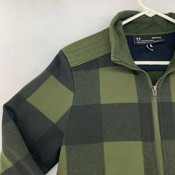 Under Armour Men's ColdGear Full Zip Plaid Jacket Green Black Size S - Picture 6 of 15